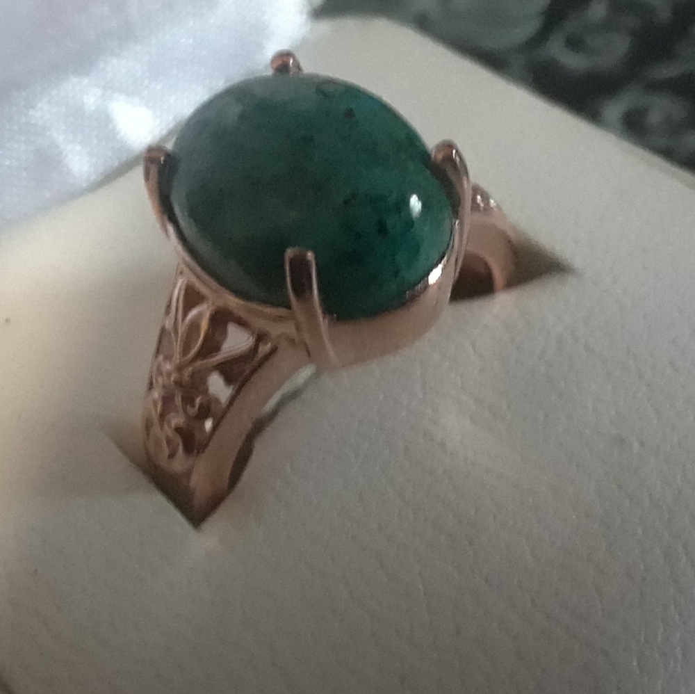 14K Vermil, RG Chrysocolla  Magnetic Ring, Size 8,